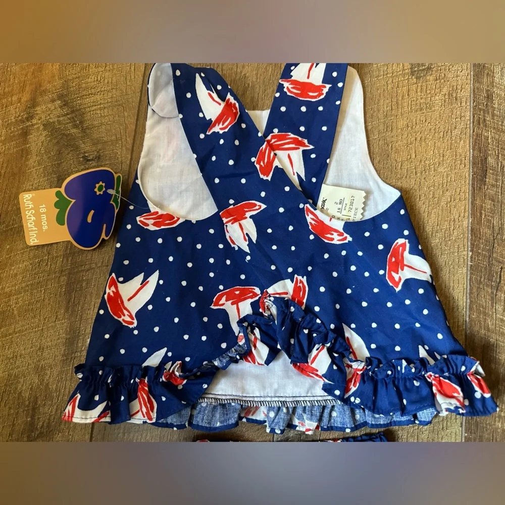 Ruth Scarf NWT‎ VTG Sail Boats Bloomer Set Nautical 18 Months Retro Dead-stock